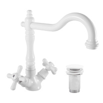 Basin mixer tap with click-clack MORAVA RETRO GLOSSY WHITE