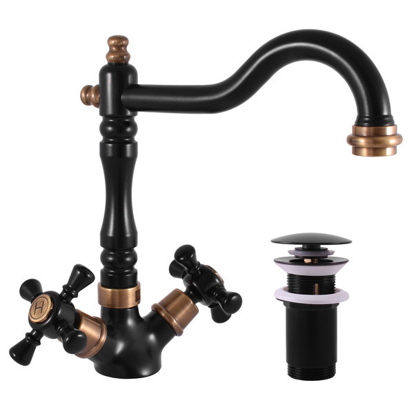  Basin mixer tap  with pop-up waste MORAVA RETRO BLACK MATT/BRONZE