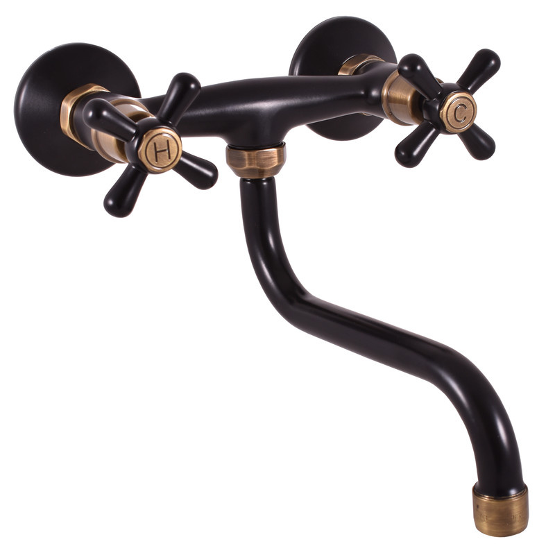 Wall-mounted sink mixer tap MORAVA RETRO BLACK MATT/BRONZE