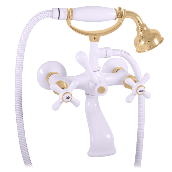 Wall-mounted bath mixer tap MORAVA RETRO WHITE/GOLD