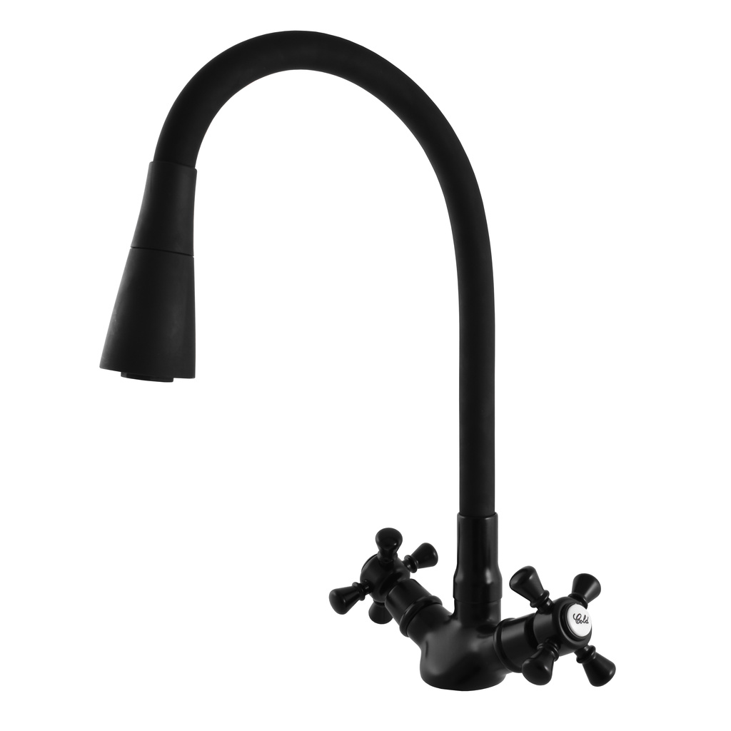 Kitchen faucet with flexible spout and shower MORAVA RETRO, BLACK MATT