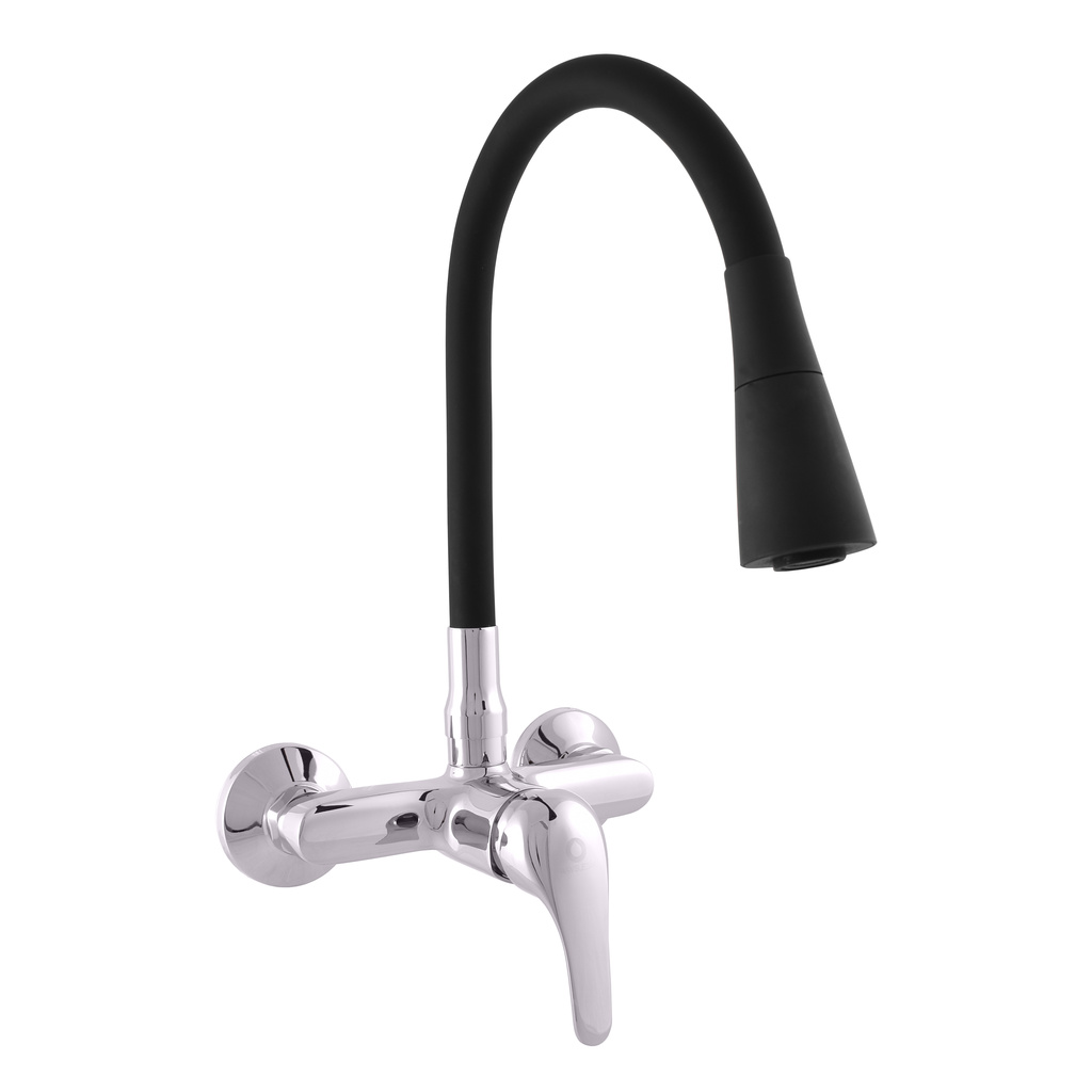 Sink lever mixer with flexible spout and shower