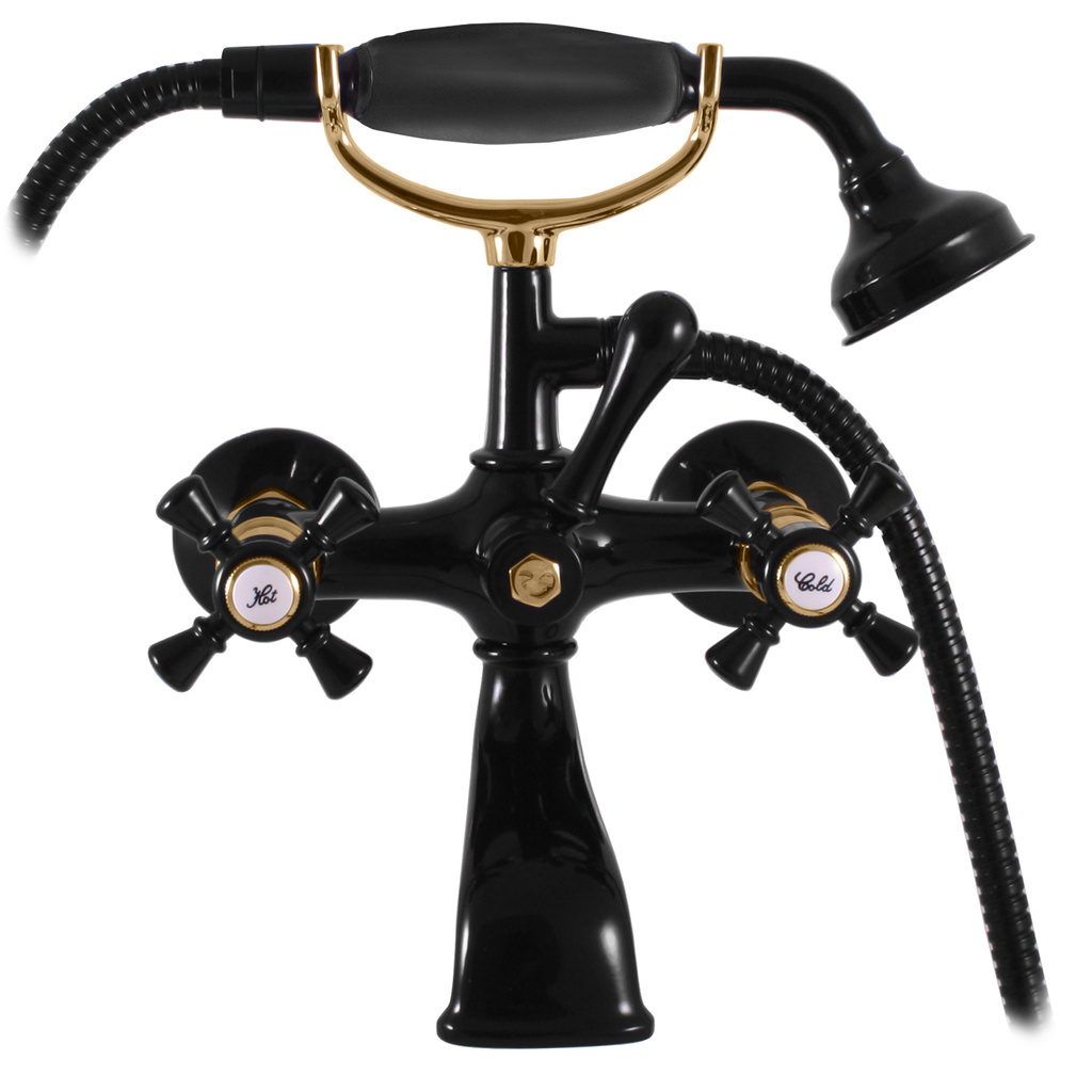 Wall-mounted bath mixer tap MORAVA RETRO BLACK MATT/GOLD