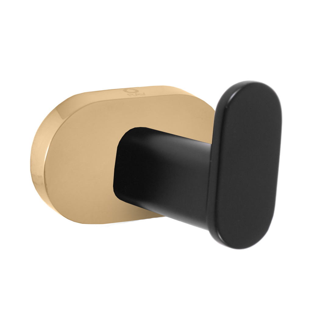 Single robe hook BLACK MATT/GOLD Bathroom accessory YUKON