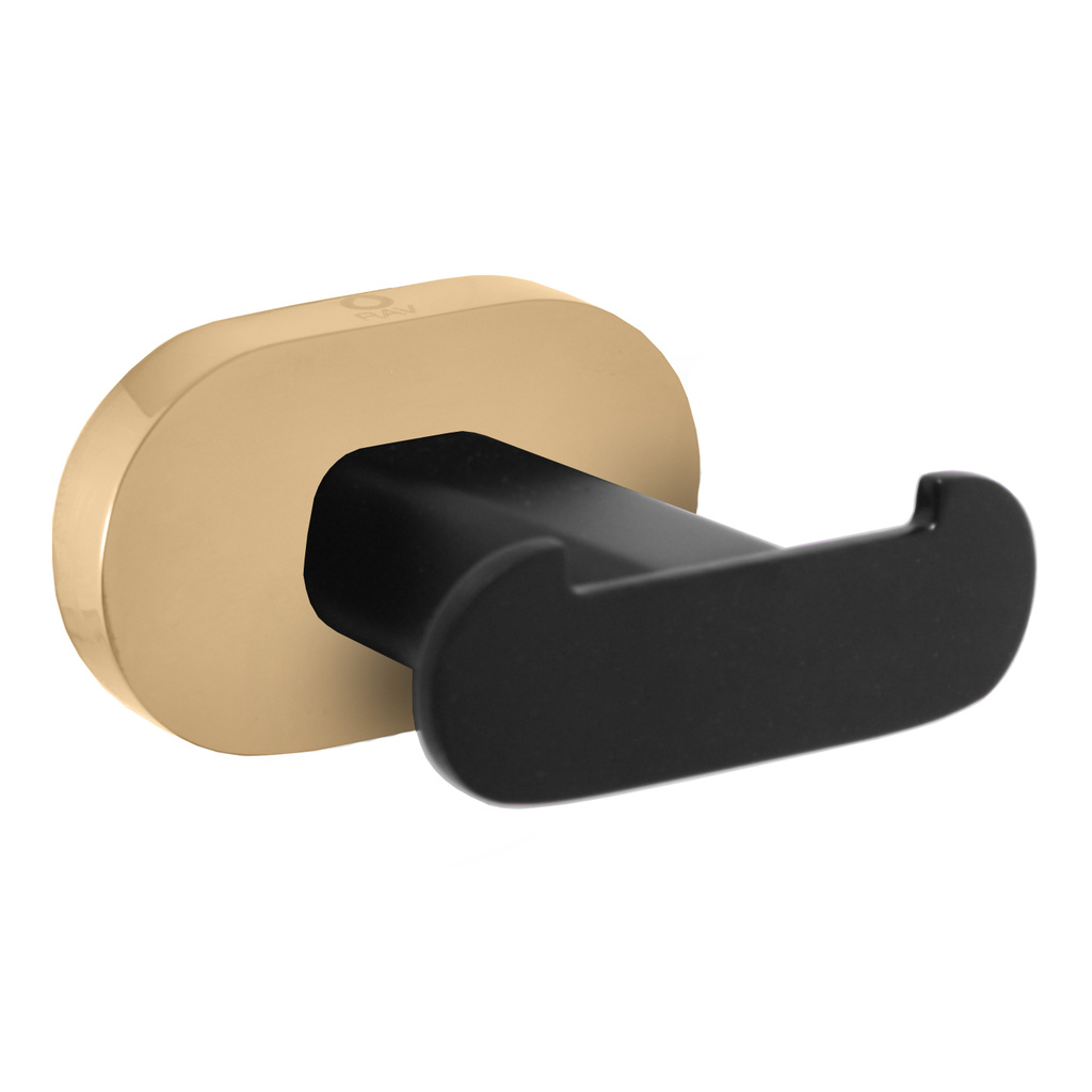 Double robe hook BLACK MATT/GOLD Bathroom accessory YUKON