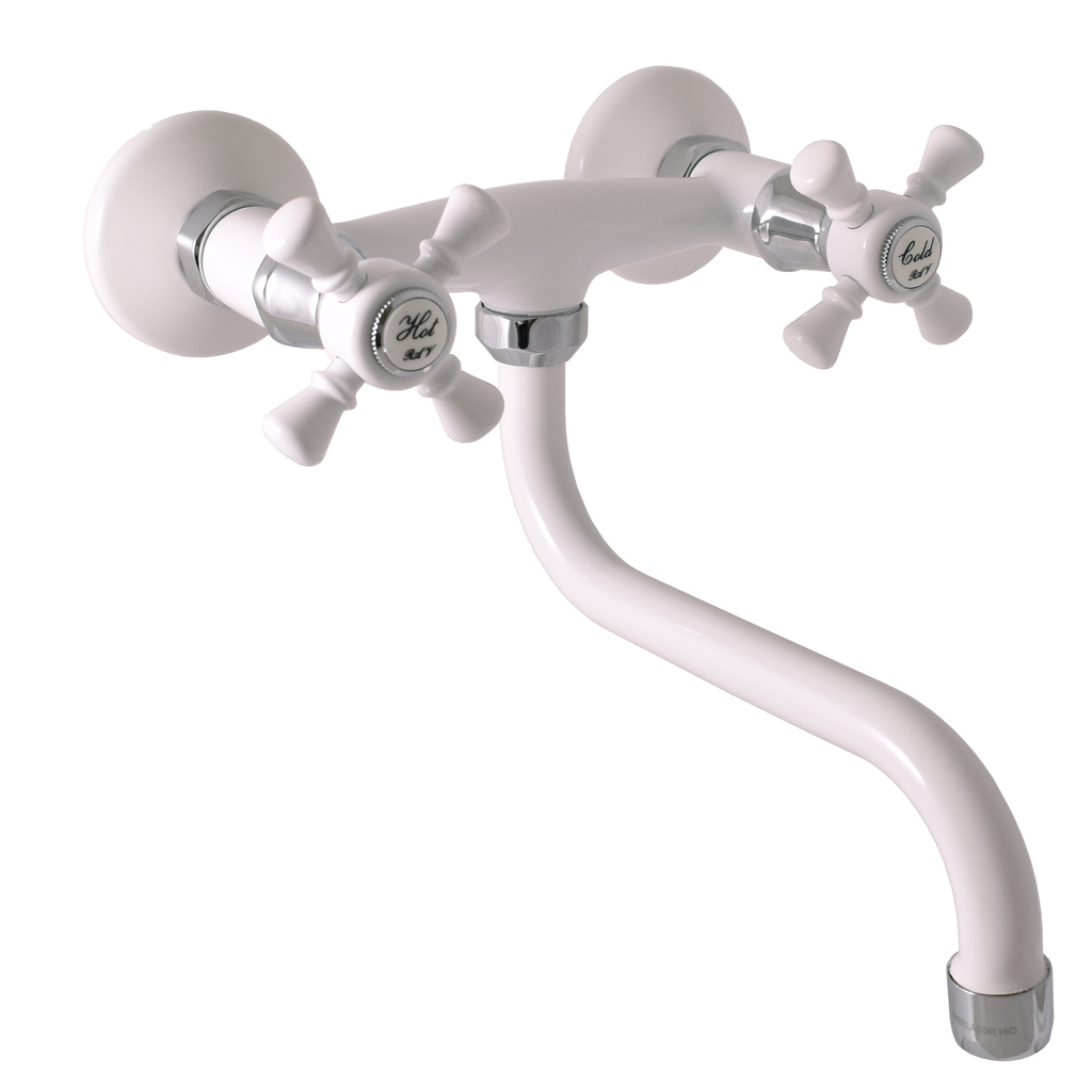 Sink mixer wall-mounted MORAVA RETRO GLOSSY WHITE/CHROME