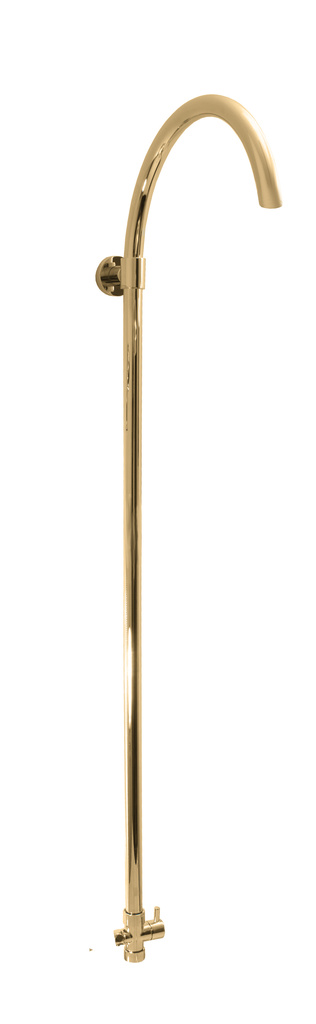 Shower rod with switch for faucets with overhead and hand shower - gold
