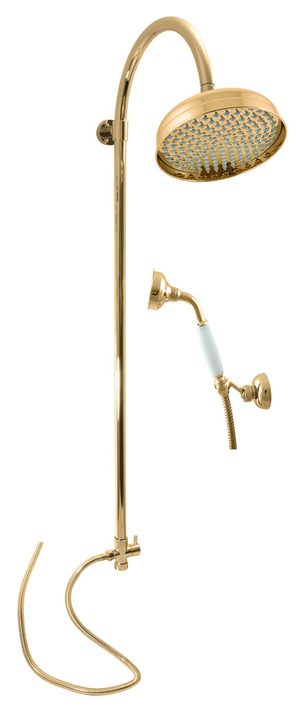 Retro shower set with overhead and hand shower - gold