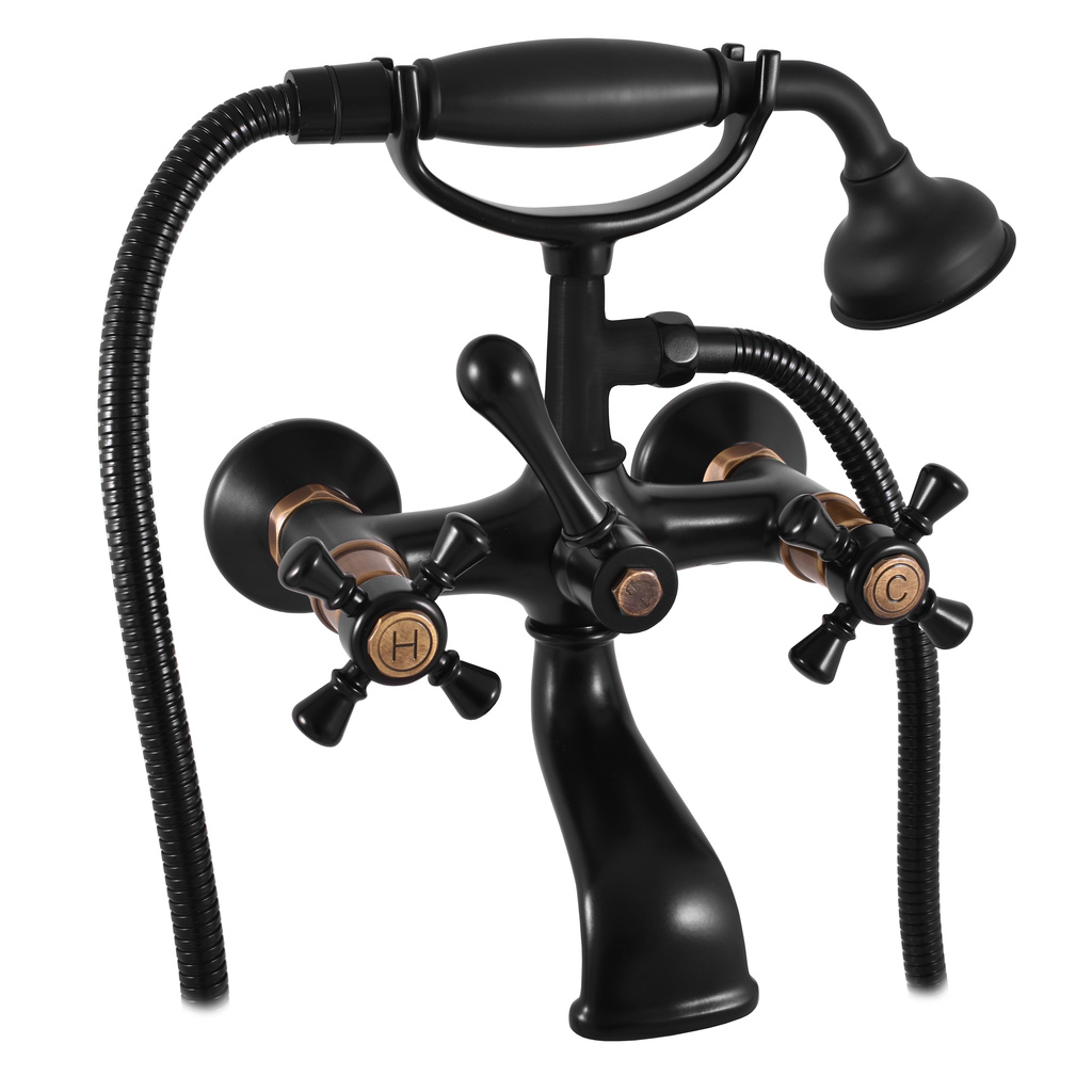 Wall-mounted bath mixer tap MORAVA RETRO BLACK MATT/BRONZE