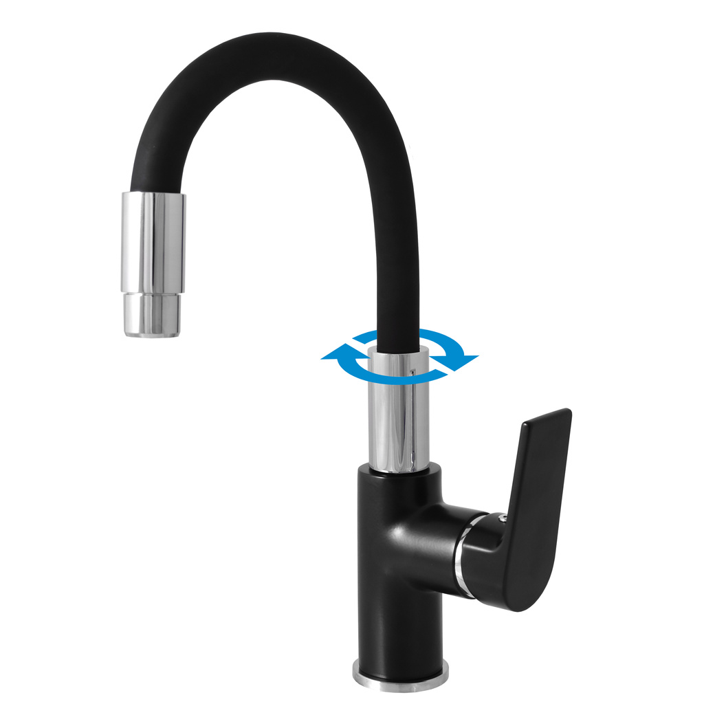 Basin lever mixer COLORADO with flexible spout BLACK MATT/CHROME