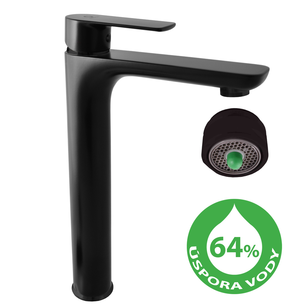 Water-saving basin lever mixer, high VLTAVA ECO BLACK MATT