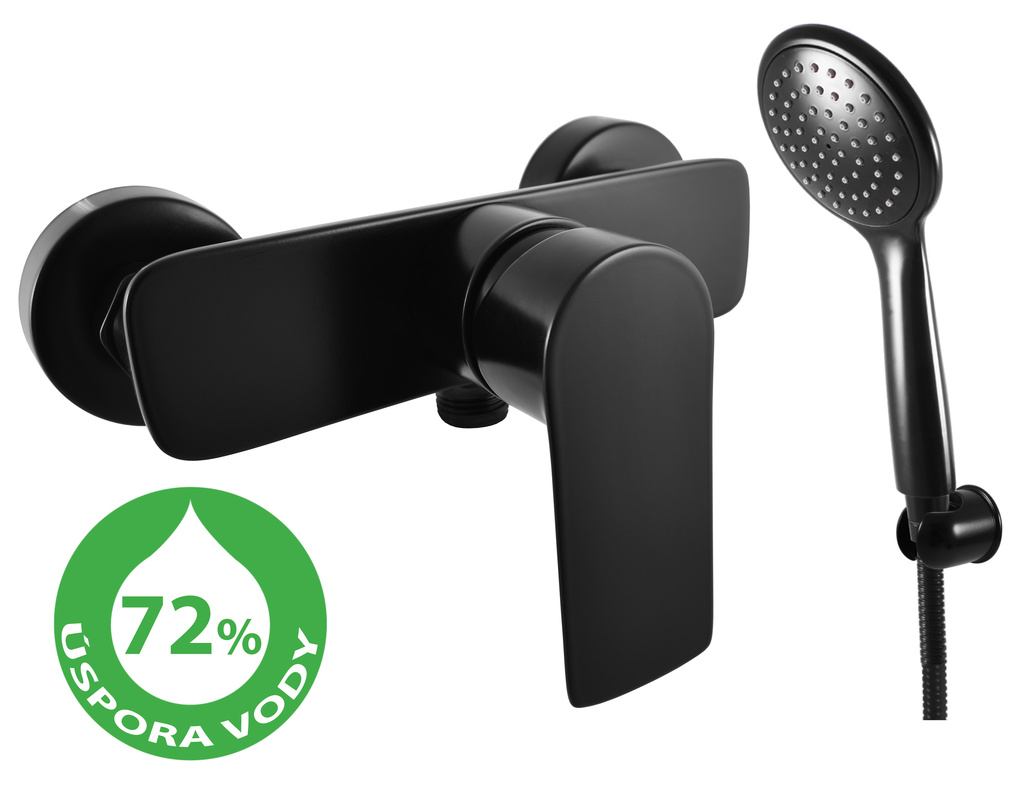 Water-saving shower lever mixer VLTAVA ECO BLACK MATT