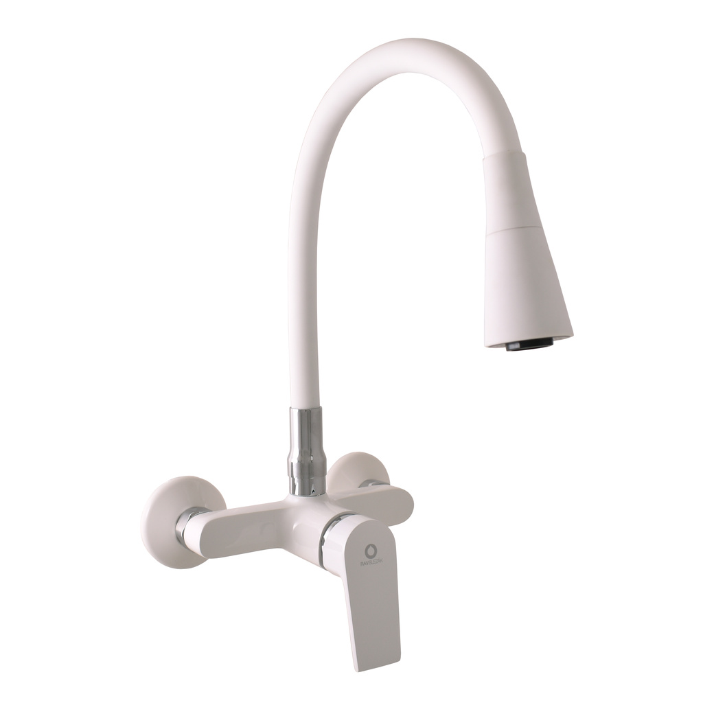 Wall-mounted sink lever mixer with flexible swivel spout with shower function