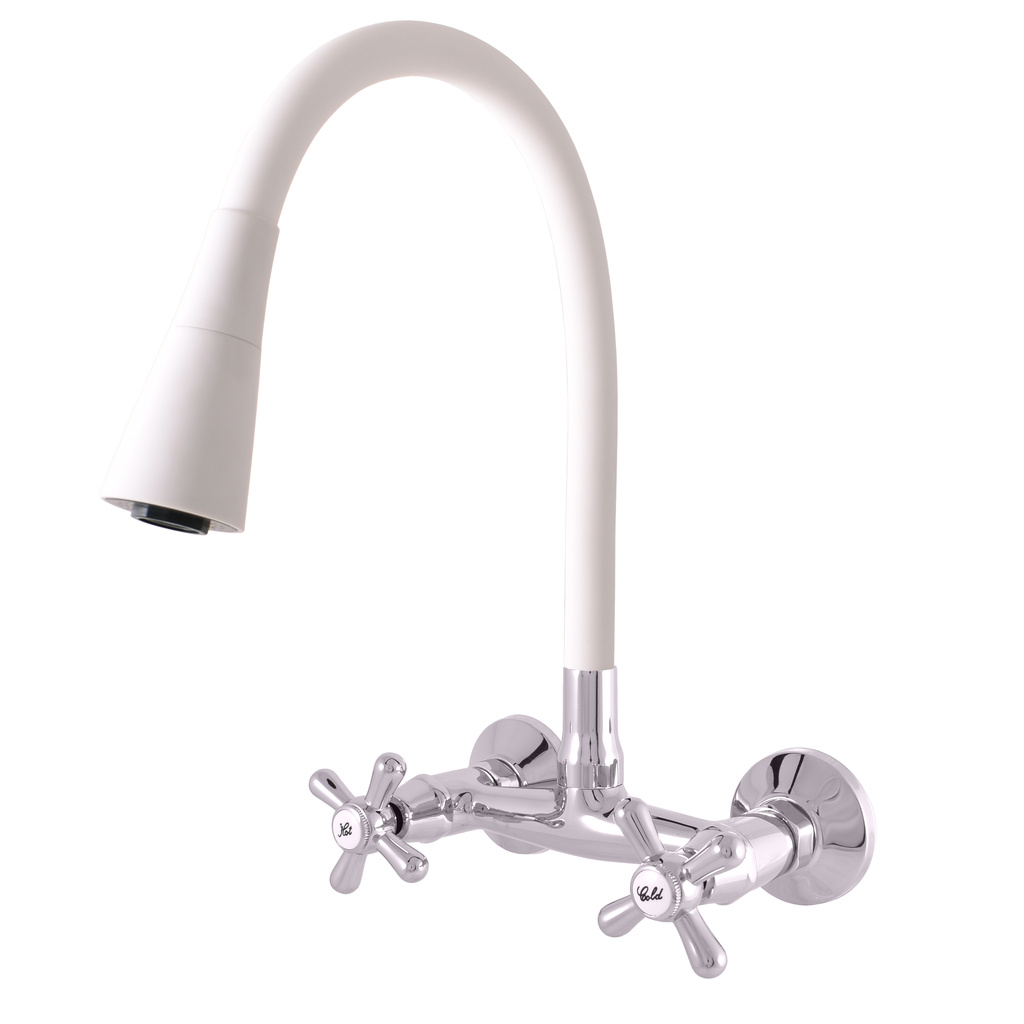 Kitchen mixer with flexible spout and shower  MORAVA RETRO WHITE/CHROME