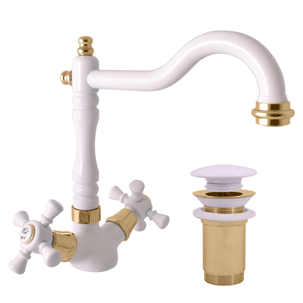 Basin water mixer MORAVA RETRO WHITE/GOLD