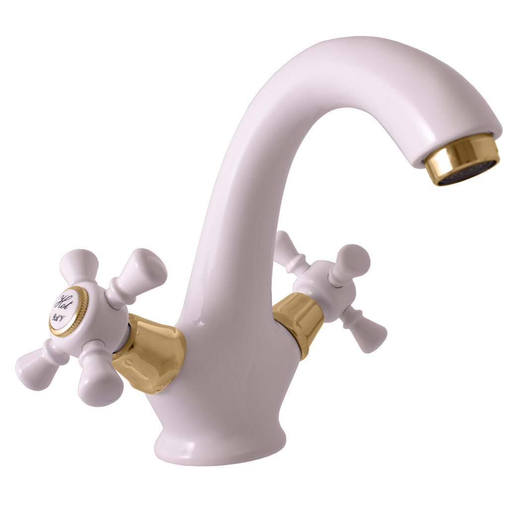 Basin lever mixer MORAVA RETRO WHITE/GOLD