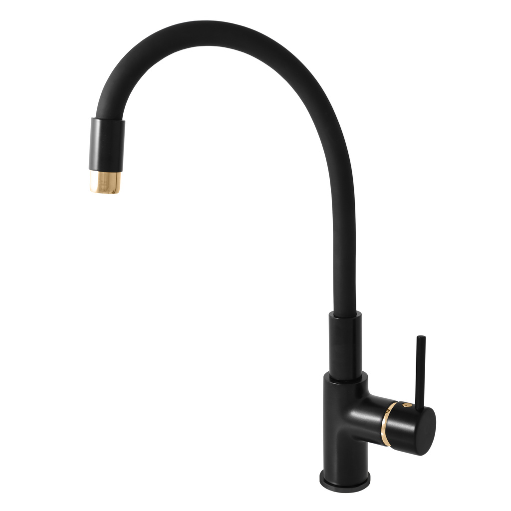 SEINA Sink lever mixer with flexible spout BLACK MATT/GOLD