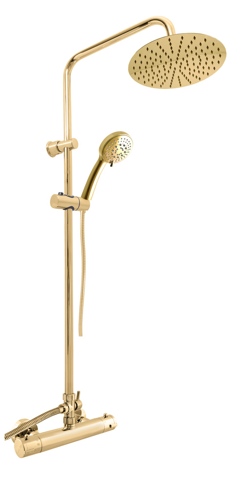 Shower mixer with head and hand shower THERMOSTATIC GOLD POLISHED
